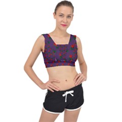 Red Roses Purple V-back Sports Bra