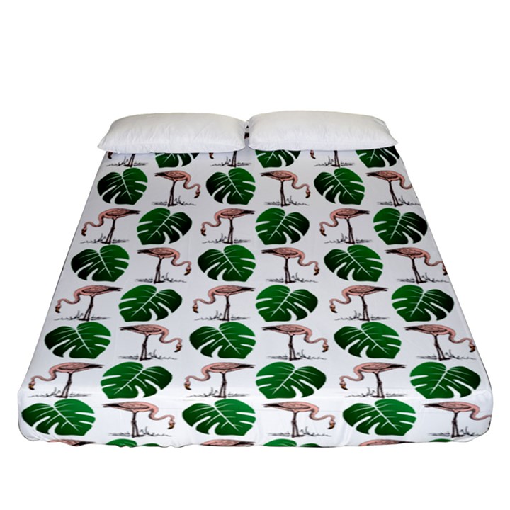 Flamingo Leaf Patttern Fitted Sheet (Queen Size)