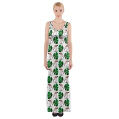 Flamingo Leaf Patttern Maxi Thigh Split Dress by snowwhitegirl