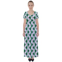 Flamingo Leaf Patttern High Waist Short Sleeve Maxi Dress by snowwhitegirl