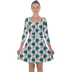 Flamingo Leaf Patttern Quarter Sleeve Skater Dress