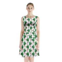 Flamingo Leaf Patttern Sleeveless Waist Tie Chiffon Dress by snowwhitegirl