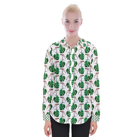 Flamingo Leaf Patttern Womens Long Sleeve Shirt by snowwhitegirl