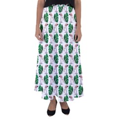 Flamingo Leaf Patttern Flared Maxi Skirt by snowwhitegirl