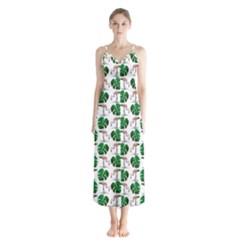 Flamingo Leaf Patttern Button Up Chiffon Maxi Dress by snowwhitegirl