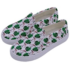 Flamingo Leaf Patttern Kids  Canvas Slip Ons by snowwhitegirl