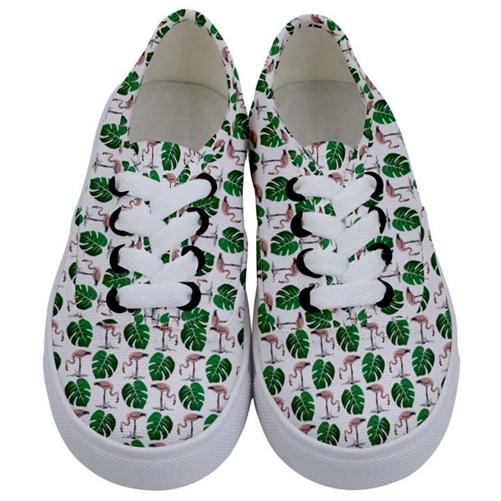 Flamingo Leaf Patttern Kids  Classic Low Top Sneakers