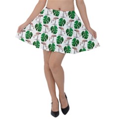 Flamingo Leaf Patttern Velvet Skater Skirt by snowwhitegirl