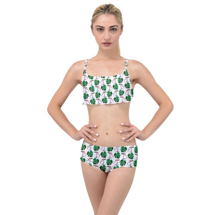 Flamingo Leaf Patttern Layered Top Bikini Set