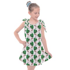 Flamingo Leaf Patttern Kids  Tie Up Tunic Dress