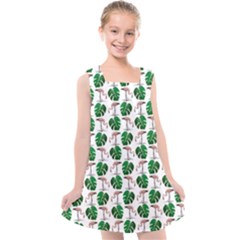 Flamingo Leaf Patttern Kids  Cross Back Dress