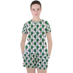 Flamingo Leaf Patttern Women s Tee And Shorts Set