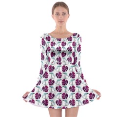 Flamingo Leaf Patttern Blue Long Sleeve Skater Dress by snowwhitegirl