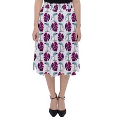 Flamingo Leaf Patttern Blue Classic Midi Skirt