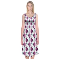 Flamingo Leaf Patttern Blue Midi Sleeveless Dress by snowwhitegirl