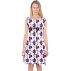 Flamingo Leaf Patttern Blue Capsleeve Midi Dress by snowwhitegirl