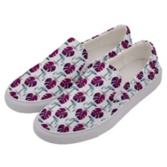 Flamingo Leaf Patttern Blue Men s Canvas Slip Ons by snowwhitegirl