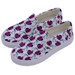 Flamingo Leaf Patttern Blue Kids  Canvas Slip Ons by snowwhitegirl