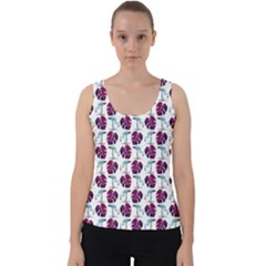 Flamingo Leaf Patttern Blue Velvet Tank Top