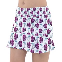 Flamingo Leaf Patttern Blue Tennis Skirt