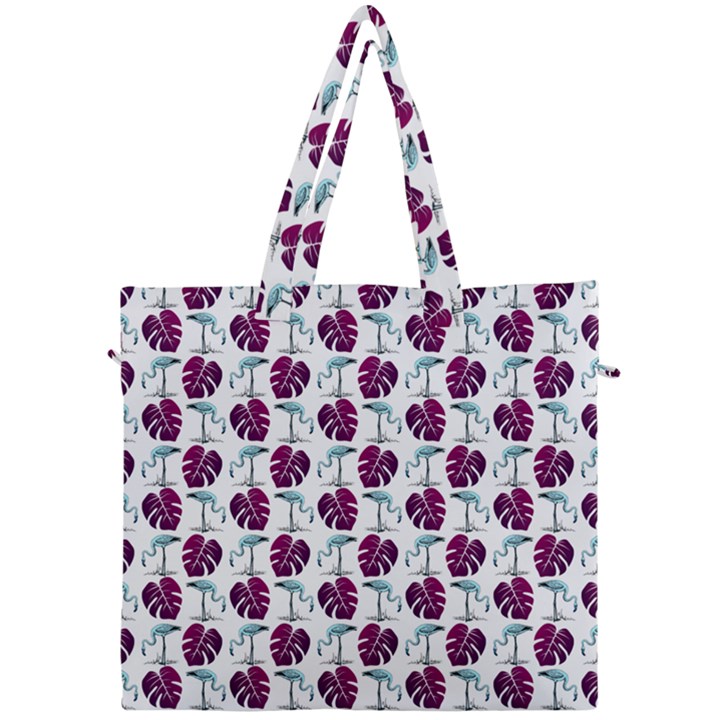 Flamingo Leaf Patttern Blue Canvas Travel Bag