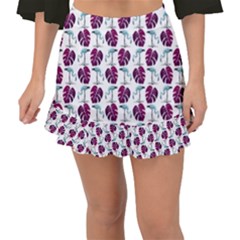 Flamingo Leaf Patttern Blue Fishtail Mini Chiffon Skirt