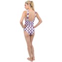 Flamingo Leaf Patttern Blue Cross Front Low Back Swimsuit View2