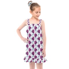 Flamingo Leaf Patttern Blue Kids  Overall Dress