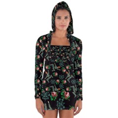 Vintage Jester Floral Pattern Long Sleeve Hooded T-shirt by snowwhitegirl