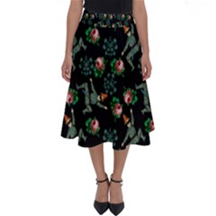 Vintage Jester Floral Pattern Perfect Length Midi Skirt