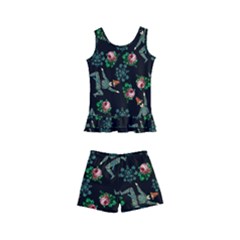 Vintage Jester Floral Pattern Kid s Boyleg Swimsuit