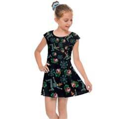 Vintage Jester Floral Pattern Kids Cap Sleeve Dress