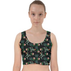 Vintage Jester Floral Pattern Velvet Racer Back Crop Top