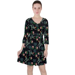 Vintage Jester Floral Pattern Ruffle Dress