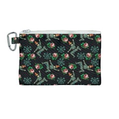 Vintage Jester Floral Pattern Canvas Cosmetic Bag (medium) by snowwhitegirl