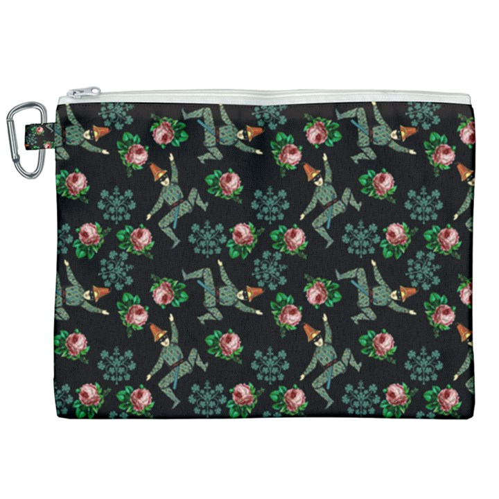 Vintage Jester Floral Pattern Canvas Cosmetic Bag (XXL)