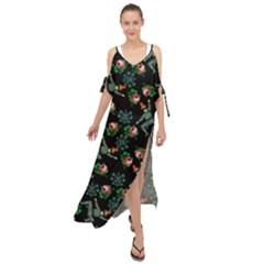 Vintage Jester Floral Pattern Maxi Chiffon Cover Up Dress