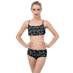 Vintage Jester Floral Pattern Layered Top Bikini Set