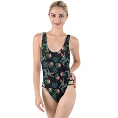 Vintage Jester Floral Pattern High Leg Strappy Swimsuit