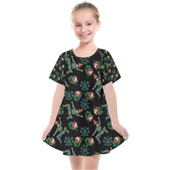 Vintage Jester Floral Pattern Kids  Smock Dress