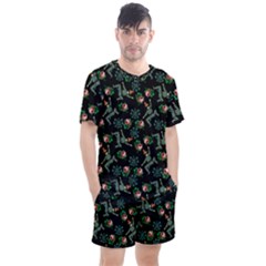 Vintage Jester Floral Pattern Men s Mesh Tee And Shorts Set