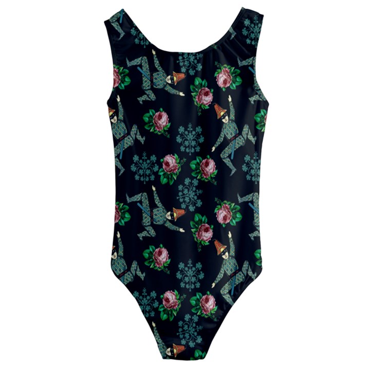 Vintage Jester Floral Pattern Kids  Cut-Out Back One Piece Swimsuit