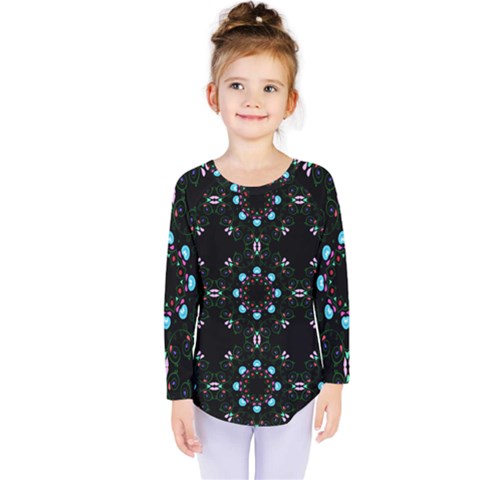 Embroidery Paisley Black Kids  Long Sleeve Tee by snowwhitegirl