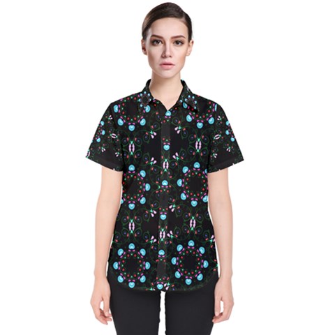 Embroidery Paisley Black Women s Short Sleeve Shirt by snowwhitegirl