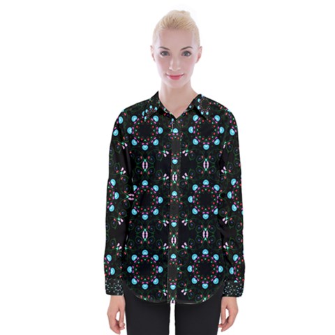 Embroidery Paisley Black Womens Long Sleeve Shirt by snowwhitegirl