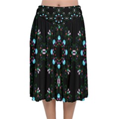 Embroidery Paisley Black Velvet Flared Midi Skirt by snowwhitegirl