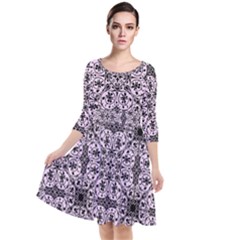 Ornamental Pink Black Quarter Sleeve Waist Band Dress