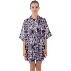 Ornamental Pink Black Quarter Sleeve Kimono Robe