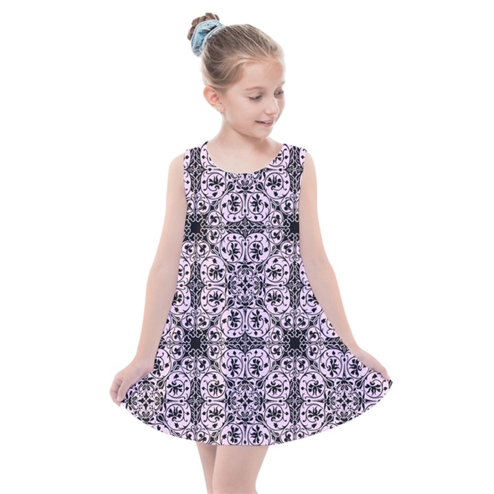 Ornamental Pink Black Kids  Summer Dress