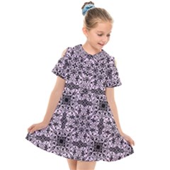 Ornamental Pink Black Kids  Short Sleeve Shirt Dress